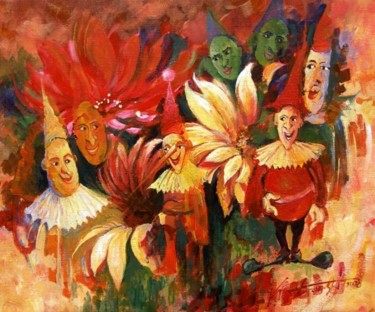 Painting titled "Czarodzieje kwiatów…" by Krzysztof Lozowski, Original Artwork