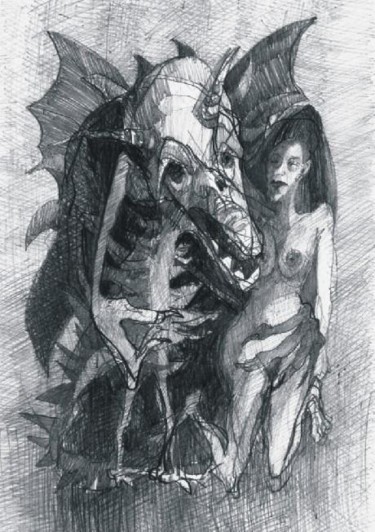 Drawing titled "Smok i nie dziewica" by Krzysztof Lozowski, Original Artwork