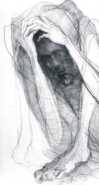 Drawing titled "Samotnosc" by Krzysztof Lozowski, Original Artwork