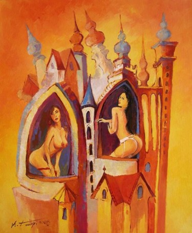 Pintura titulada "Zaczarowany zamek i…" por Krzysztof Lozowski, Obra de arte original