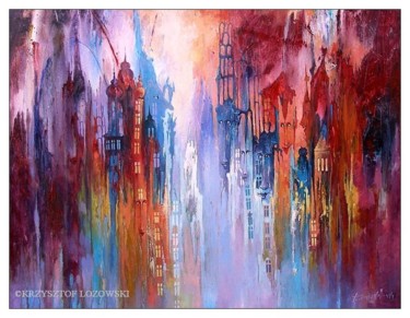 Painting titled "Miasto powabu / Cit…" by Krzysztof Lozowski, Original Artwork, Acrylic