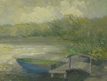Painting titled "Jezioro z łódką" by Krzysztof Lozowski, Original Artwork