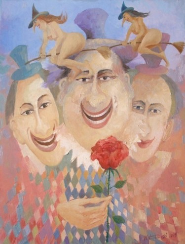 Painting titled "Czarownice i czarod…" by Krzysztof Lozowski, Original Artwork