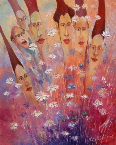 Painting titled "Rumiankowe damy" by Krzysztof Lozowski, Original Artwork