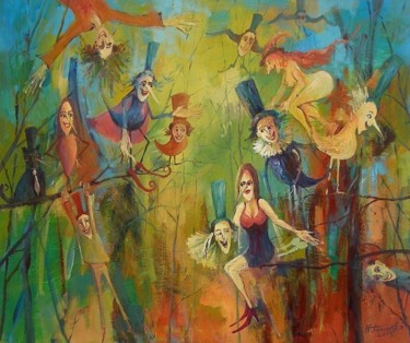 Painting titled "Ptaki pokraki" by Krzysztof Lozowski, Original Artwork, Acrylic