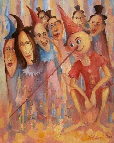 Painting titled "Pinokio i przyjacie…" by Krzysztof Lozowski, Original Artwork