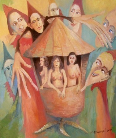 Painting titled "Chatka na kurzej ła…" by Krzysztof Lozowski, Original Artwork