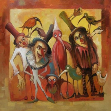 Painting titled "Ptaki pokraki" by Krzysztof Lozowski, Original Artwork