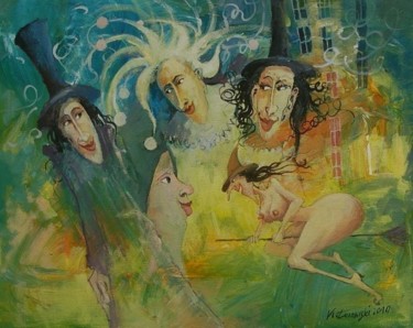 Painting titled "Radosna Baba Jaga" by Krzysztof Lozowski, Original Artwork