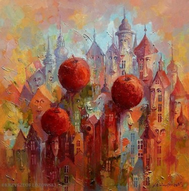 Painting titled "Fruit City" by Krzysztof Lozowski, Original Artwork