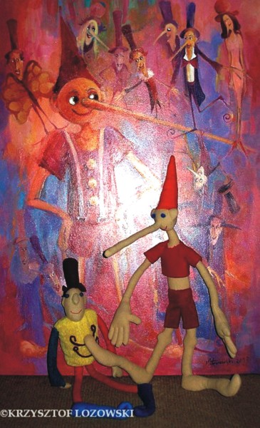 Malarstwo zatytułowany „Ferdynand i Pinokio” autorstwa Krzysztof Lozowski, Oryginalna praca, Olej