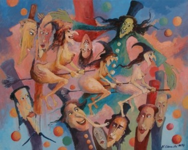 Pintura intitulada "Myślami w dół / Thi…" por Krzysztof Lozowski, Obras de arte originais