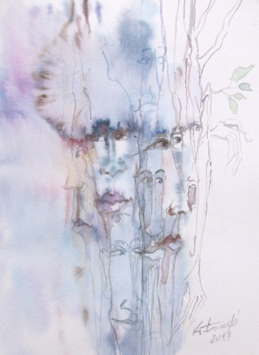 Malerei mit dem Titel "There was a tree..." von Krzysztof Lozowski, Original-Kunstwerk