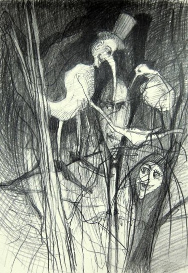 Desenho intitulada "Ptaki pokraki VI /…" por Krzysztof Lozowski, Obras de arte originais