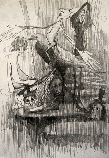 Drawing titled "Nad stawem" by Krzysztof Lozowski, Original Artwork