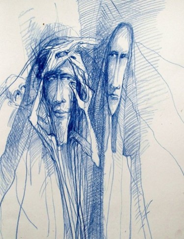 Drawing titled "Niebieski" by Krzysztof Lozowski, Original Artwork