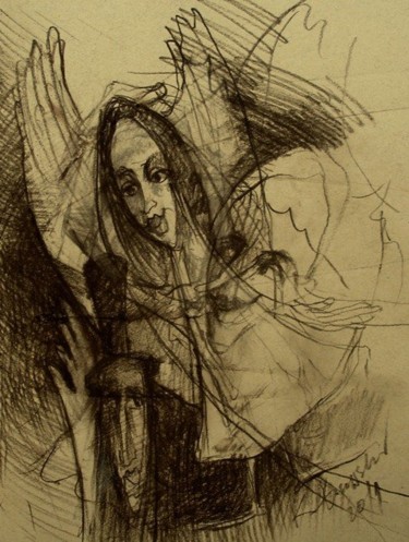 Drawing titled "Anioł" by Krzysztof Lozowski, Original Artwork