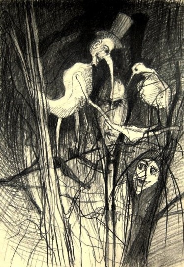 Drawing titled "Ptaki" by Krzysztof Lozowski, Original Artwork