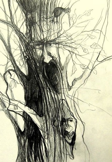 Desenho intitulada "Było sobie drzewo I…" por Krzysztof Lozowski, Obras de arte originais