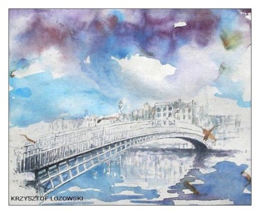 Картина под названием "Dublin, Irlandia" - Krzysztof Lozowski, Подлинное произведение искусства, Акварель