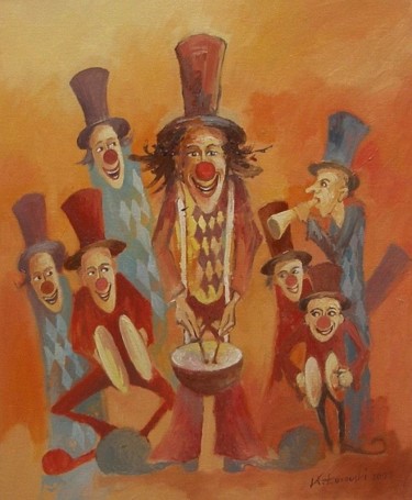 Schilderij getiteld "Muzykanci" door Krzysztof Lozowski, Origineel Kunstwerk