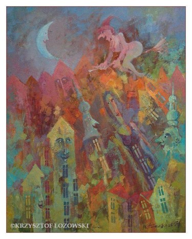 Peinture intitulée "Baba Jaga i Pan Ksi…" par Krzysztof Lozowski, Œuvre d'art originale, Huile