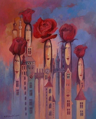 Malarstwo zatytułowany „Rozane damy II” autorstwa Krzysztof Lozowski, Oryginalna praca