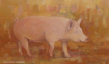 Painting titled "Świnia / Lady Pig" by Krzysztof Lozowski, Original Artwork