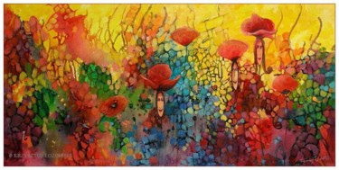 Painting titled "Poppies Ladies III" by Krzysztof Lozowski, Original Artwork, Acrylic
