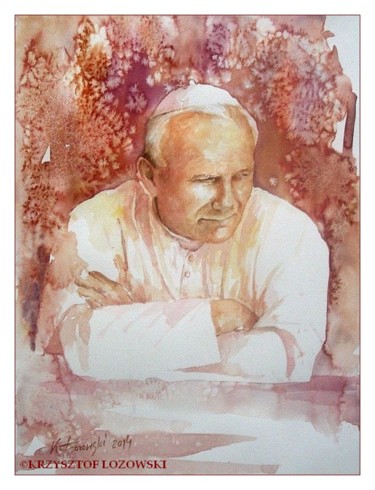 Painting titled "Jan Paweł II" by Krzysztof Lozowski, Original Artwork, Oil