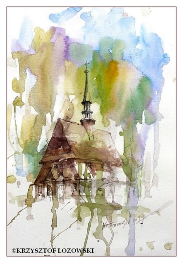 Painting titled "Church" by Krzysztof Lozowski, Original Artwork, Watercolor