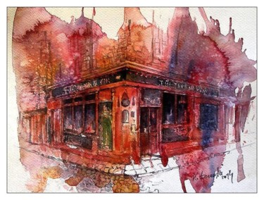 Painting titled "The Temple Bar, Dub…" by Krzysztof Lozowski, Original Artwork, Watercolor