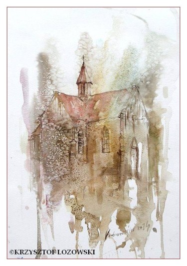 Painting titled "Church" by Krzysztof Lozowski, Original Artwork, Watercolor