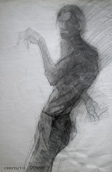 Drawing titled "Autoportret" by Krzysztof Lozowski, Original Artwork