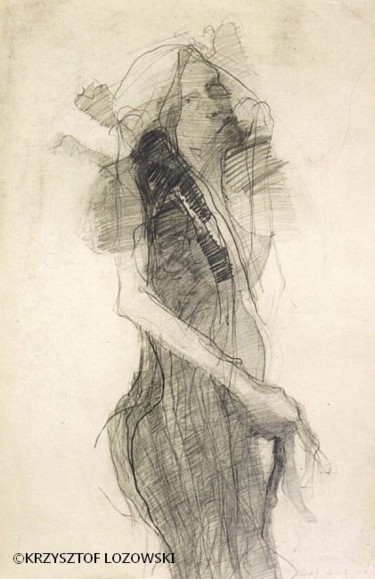Disegno intitolato "Autoportret kobieta…" da Krzysztof Lozowski, Opera d'arte originale