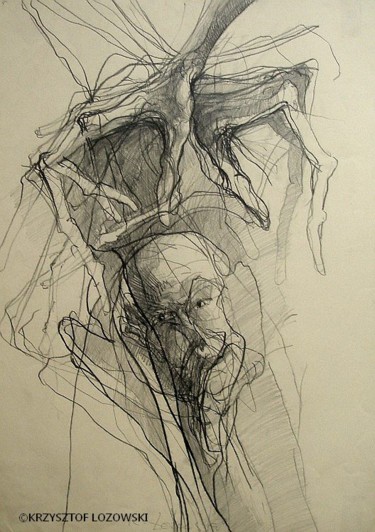 Drawing titled "Myśli" by Krzysztof Lozowski, Original Artwork