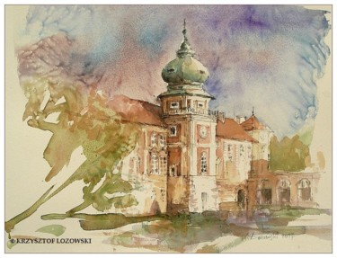 Ζωγραφική με τίτλο "Zamek w Lańcucie" από Krzysztof Lozowski, Αυθεντικά έργα τέχνης, Ακουαρέλα