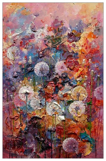 Painting titled "Meadow. Dandelions" by Krzysztof Lozowski, Original Artwork, Acrylic