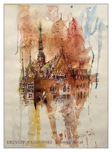 Painting titled "Wrocław /" by Krzysztof Lozowski, Original Artwork, Watercolor