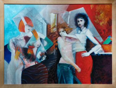 Malerei mit dem Titel "girls girls girls" von Krzysztof Gajewski, Original-Kunstwerk, Öl