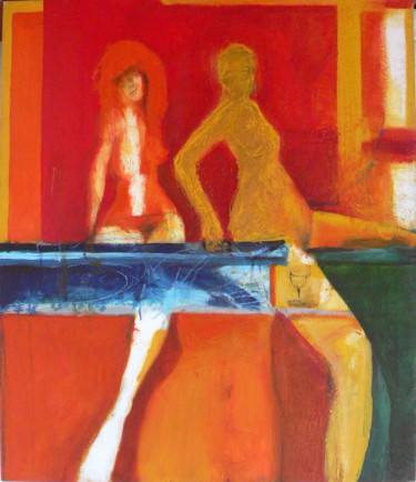 Malerei mit dem Titel "DJ girls" von Krzysztof Gajewski, Original-Kunstwerk, Öl