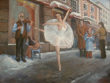 Картина под названием "Танцы на снегу" - Ksandro, Подлинное произведение искусства, Масло
