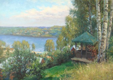 Malerei mit dem Titel "Плёс. Начало осени" von Ksandro, Original-Kunstwerk, Öl