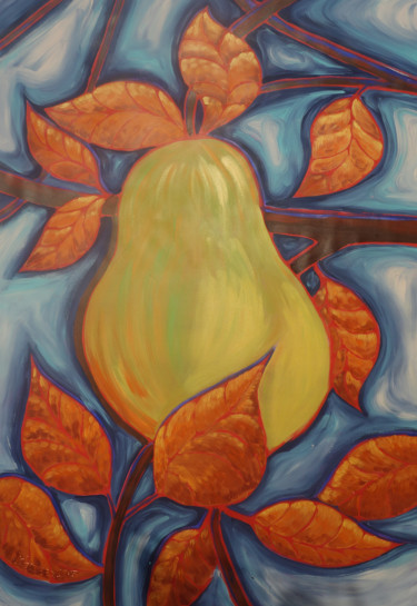 Malerei mit dem Titel "Large yellow pear o…" von Ksavera, Original-Kunstwerk, Acryl
