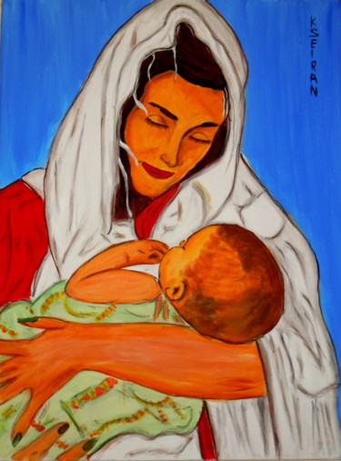 Painting titled "La vierge Marie et…" by Kseiran, Original Artwork, Oil