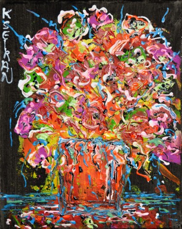 Peinture intitulée "abstrait de fleures" par Kseiran, Œuvre d'art originale