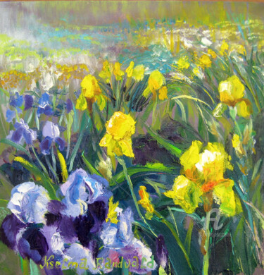 Malerei mit dem Titel "Field of irises" von Kselma Randvald, Original-Kunstwerk, Öl