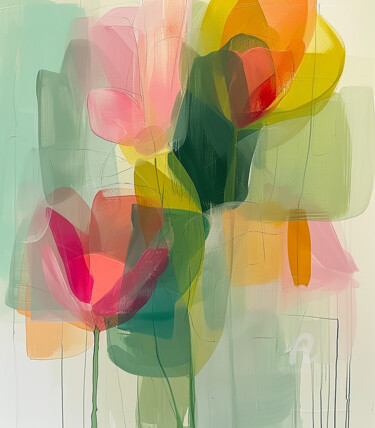 Arte digital titulada "Green Flowers Abstr…" por Kselma Randvald, Obra de arte original, Trabajo Digital 2D