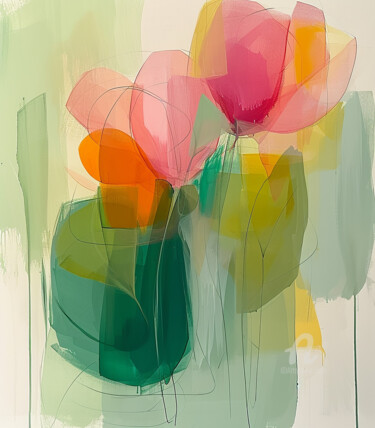Digital Arts titled "Green Flowers Abstr…" by Kselma Randvald, Original Artwork, 2D Digital Work