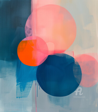 Digitale Kunst getiteld "Cool Blue Spheres 4" door Kselma Randvald, Origineel Kunstwerk, Digitaal Schilderwerk
